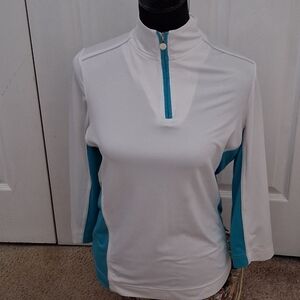 Lily's of Beverly Hills White and Blue Quarter-Zip Top